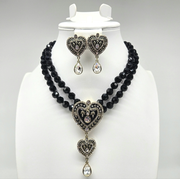 Heidi Daus Swarovski Crystal and Enamel Heart Statement Necklace Earring Set - Picture 4 of 12